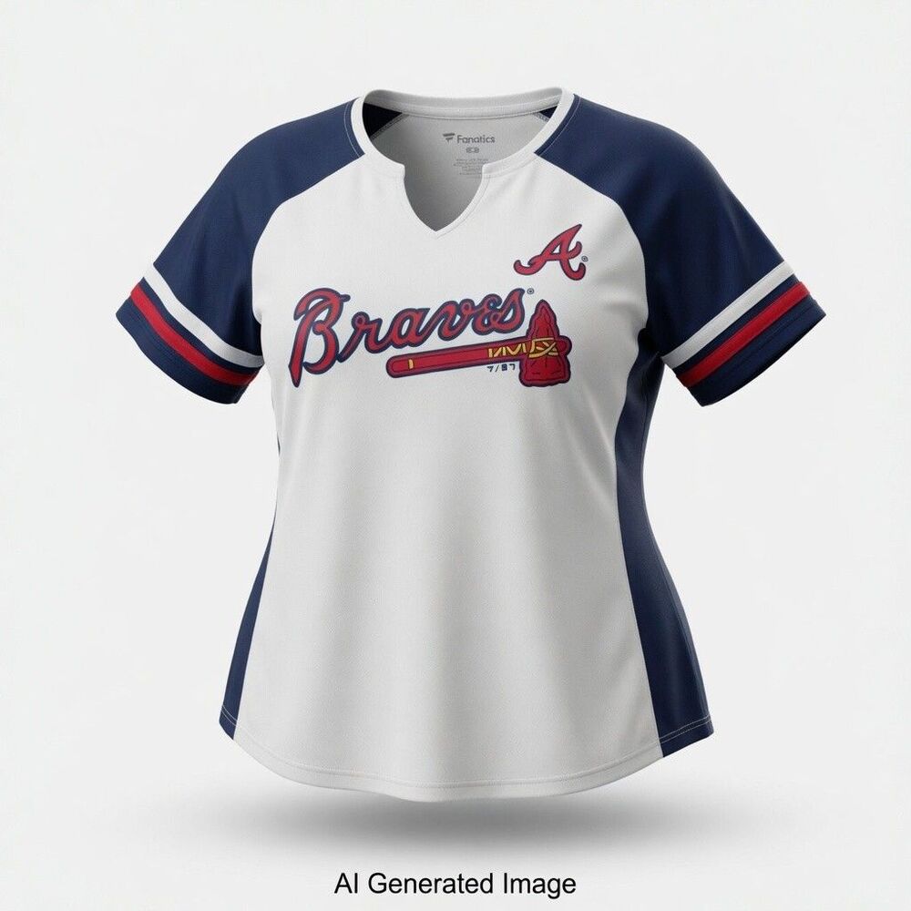 Atlanta Braves Fanatics MLB V-Neck Womens Baseball Tee Shirt Raglan Tomahawk 2X